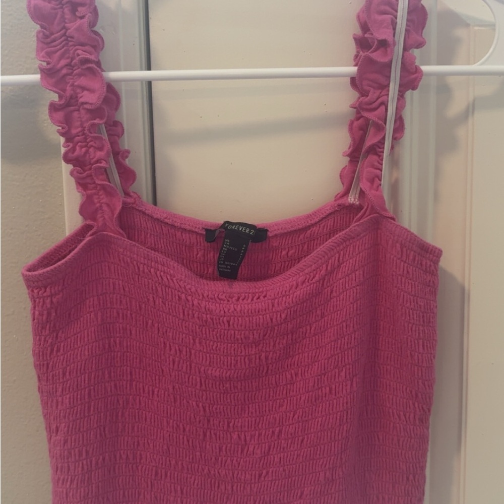 Forever 21 Pink Smocked Ruffled Tank Top